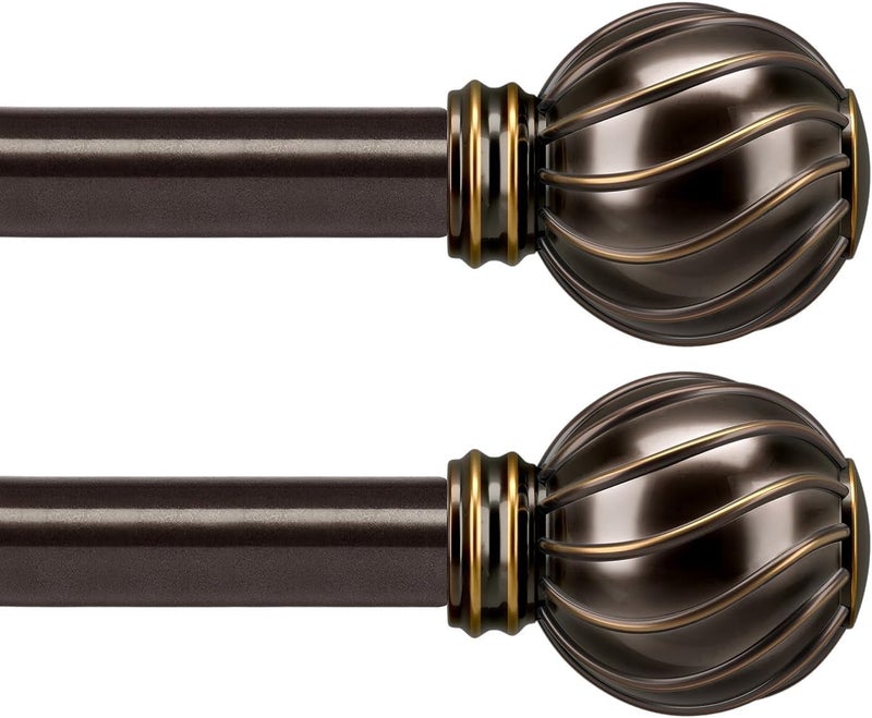 Lootkell 2 Pack Brown Curtain Rods Set for Windows 72 to 144 Inches Adjustable Length Heavy Duty 7/8" Diameter Window Curtain Rod with Decorative Finials for Outdoor Farmhouse Bedroom Kitchen Living Room - Image 1